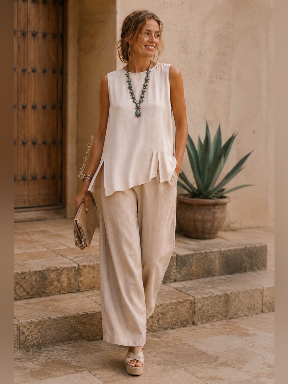 Fabiana Filippi Italian Silk Champagne Sleeveless Tunic Top NWT XL